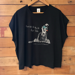 「キーボードおじさん」オリジナルイラスト レディースワイド 手刺繍 Tシャツ 1枚目の画像