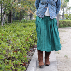 カラーリネン＊スカート＊膝丈【色：フォーリッジグリーン】 フレア
