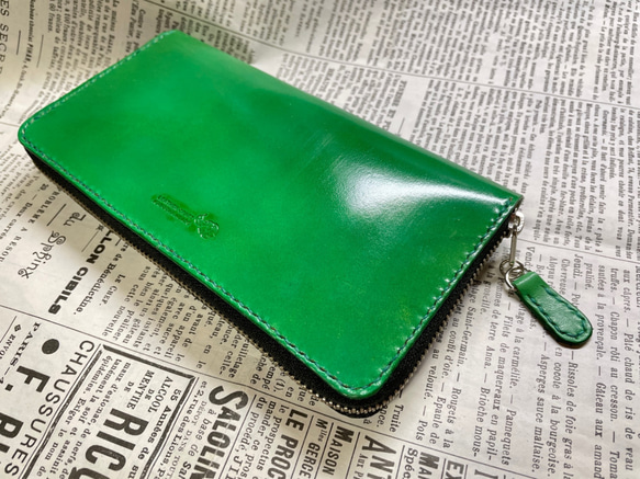 【T様オーダー品】ラウンドファスナーのお財布（緑） 1枚目の画像