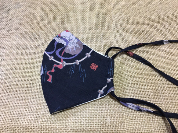 日本圖案立體口罩藏青色[Wind Raijin]（大號：成人） 第3張的照片