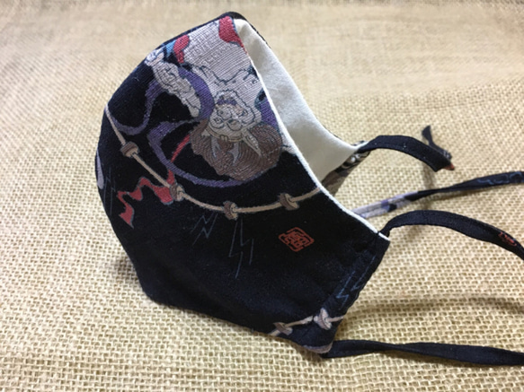 日本圖案立體口罩藏青色[Wind Raijin]（大號：成人） 第5張的照片