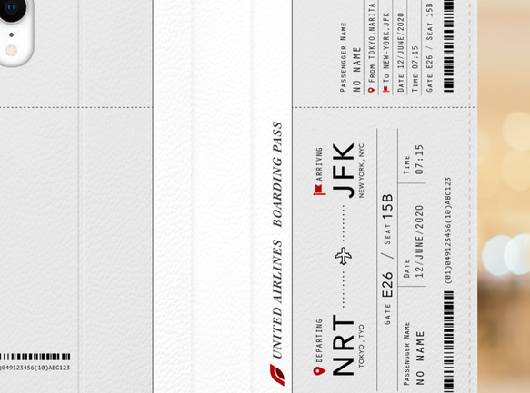 オーダーメイド可能。無料でテキスト変更が出来るシンプルな搭乗券風デザインの手帳型タイプスマホケースです。送料無料 3枚目の画像