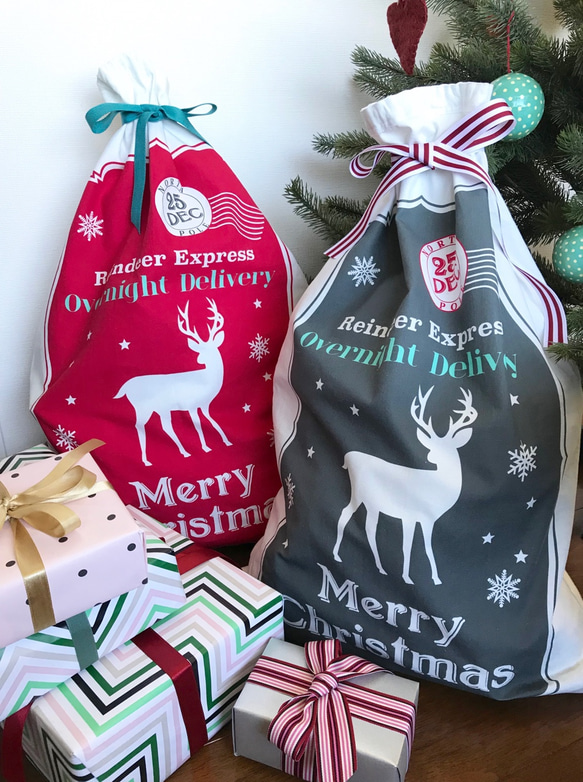 グレー＊クリスマス＊プレゼント袋＊サンタクロースプレゼント袋＊Christmas Sack＊ 3枚目の画像