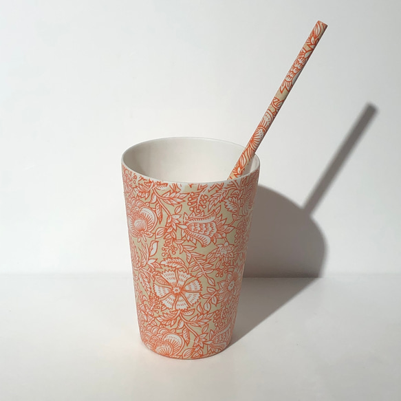 白磁の薄〜いカップと陶製ストロー　Art Flower 8枚目の画像