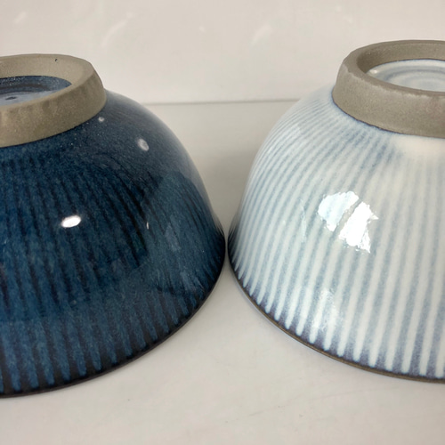 2個セット とくさ茶碗 藍色 乳白青 茶碗・めし碗 佐橋製陶所