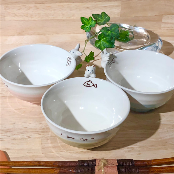 癒しの可愛いお茶碗 ねこ いぬ うさぎ 茶碗・めし碗 佐橋製陶所