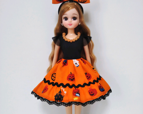 22cmドール服 ハロウィン♡ワンピース リカちゃん服 ブライス オレンジ