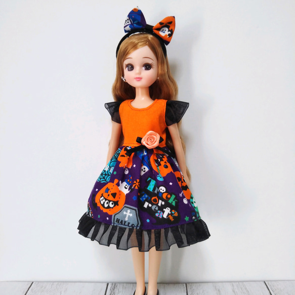 22cmドール服 ハロウィン♡ワンピース リカちゃん服 ブライス オレンジ