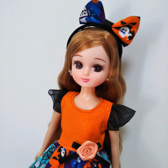 22cmドール服　ハロウィン♡ワンピース　 リカちゃん服　ブライス　オレンジ　パープル　リボン　 2枚目の画像