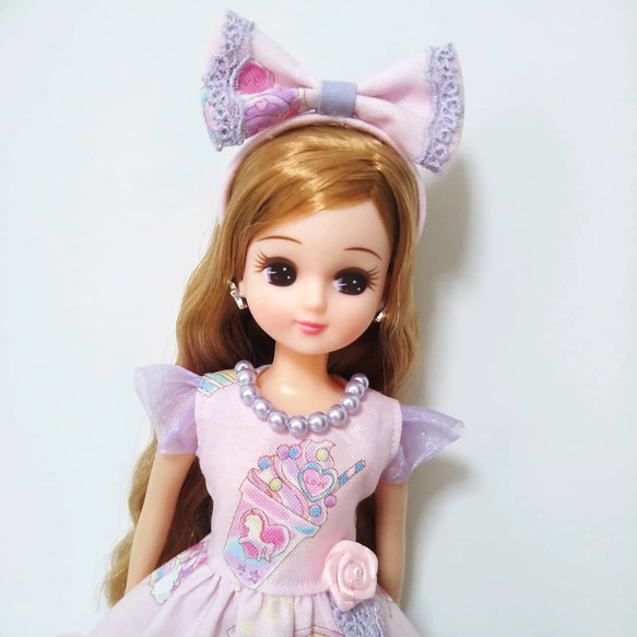 22cmドール服　ゆめかわ♡ワンピース　リカちゃん服　ブライス　ユニコーン　ピンク　リボン　ドレス 2枚目の画像