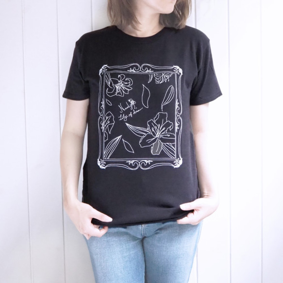 おとなのTシャツ　*Lily of dream*　ブラック 1枚目の画像