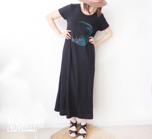 おとなのTシャツ　*sharon-Tee*　＊半袖マキシワンピース＊ブラック 1枚目の画像