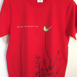 【梅に鶯　レッド】桜と並んで春の和柄といえば、やっぱり梅を思い出します。★和柄Ｔシャツ専門店【Tシャツ工房三宝堂】 1枚目の画像