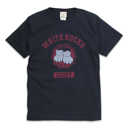 SCOPYネコTシャツ「WHITE SOCKS」ネイビー 1枚目の画像