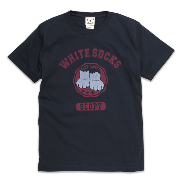SCOPYネコTシャツ「WHITE SOCKS」ネイビー 1枚目の画像