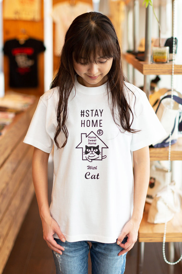 SCOPYネコTシャツ「STAYHOME」  ホワイト 3枚目の画像