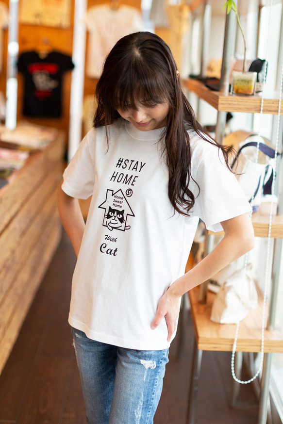 SCOPYネコTシャツ「STAYHOME」  ホワイト 4枚目の画像