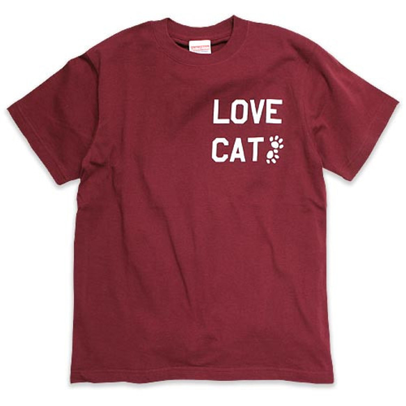 SCOPYネコTシャツ「LOVE CAT(PK Ver)」ワインレッド 2枚目の画像