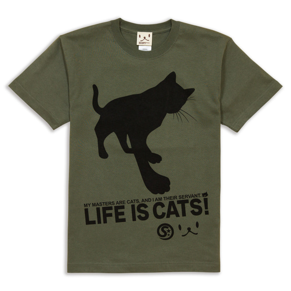 SCOPYネコTシャツ「CAT'S SERVANT」オリーブ 1枚目の画像