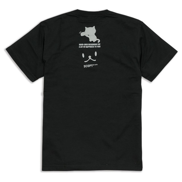 SCOPYネコTシャツ「BECKONING CAT」ブラック 2枚目の画像