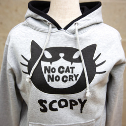 SCOPYパーカー「NO CAT NO CRY」 グレー×ブラック 2枚目の画像