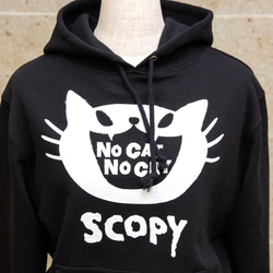 SCOPYパーカー「NO CAT NO CRY」 ブラック 2枚目の画像