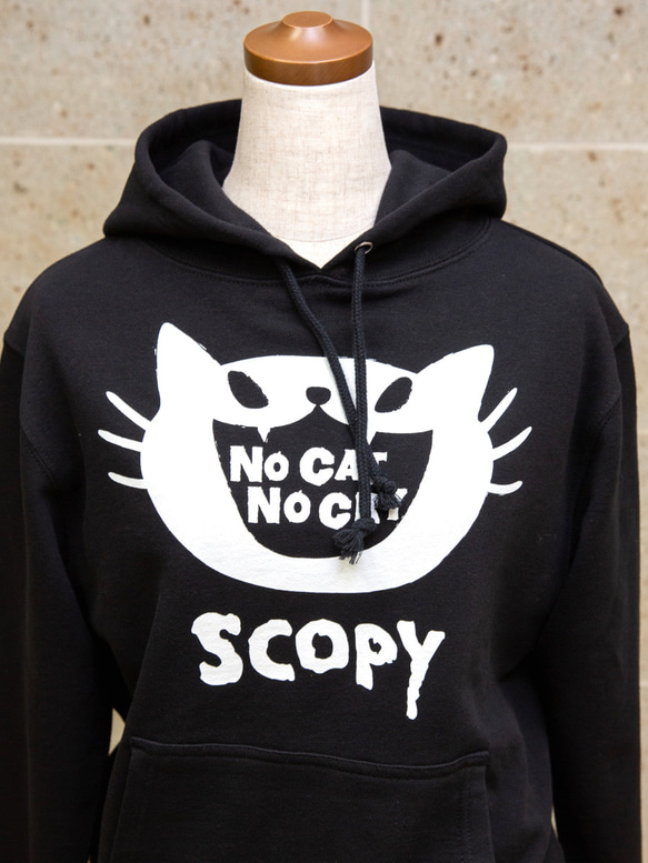 SCOPYパーカー「NO CAT NO CRY」 ブラック 2枚目の画像