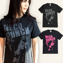SCOPYネコTシャツ「NECO PUNCH」ブラック 1枚目の画像