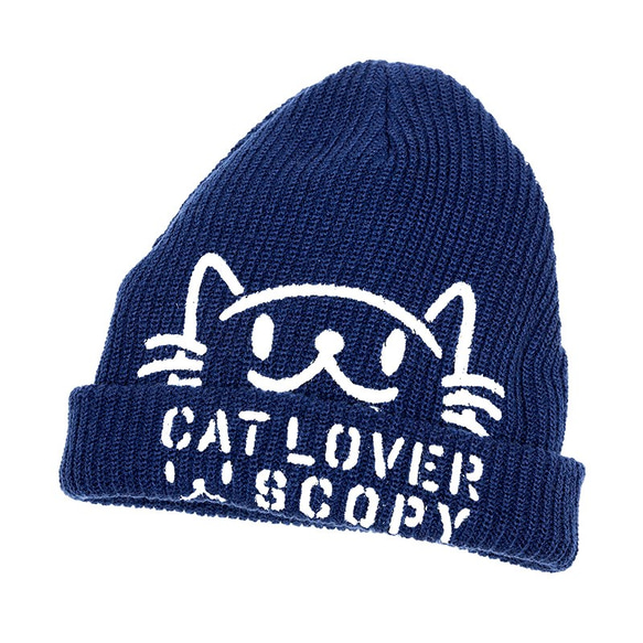 SCOPYネコ　ニットキャップ「CAT LOVER」インディゴ 2枚目の画像