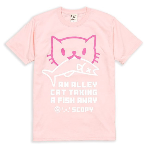 猫 おもしろ かわいい レディース ロールアップTシャツ お魚くわえたどらねこさん - フロストピンク ネコ ねこ 猫柄 雑貨 - メール便 - SCOPY スコーピー 猫 おもしろ かわいい レディース ロールアップTシャツ お魚