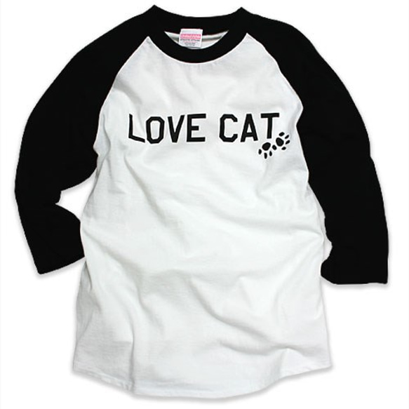 SCOPYネコ　七分袖「LOVE CAT(PK)」  ブラック×ホワイト 2枚目の画像