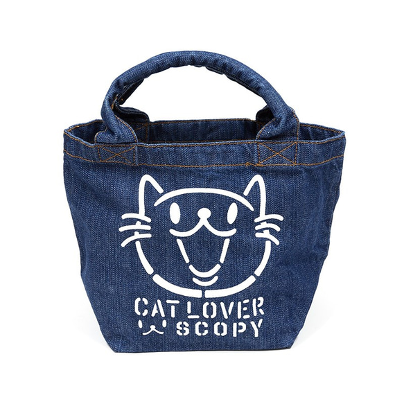 【完売】SCOPYネコ　バッグ「CAT LOVER」  ウォッシュブルー 1枚目の画像