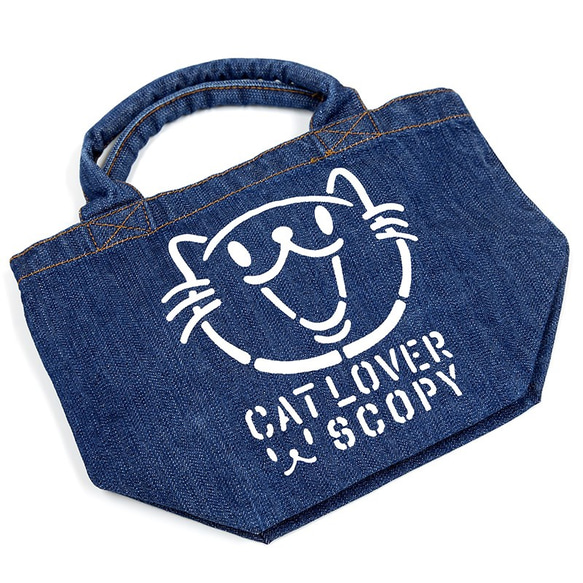 【完売】SCOPYネコ　バッグ「CAT LOVER」  ウォッシュブルー 2枚目の画像