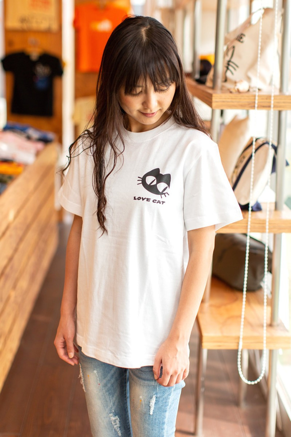 SCOPYネコTシャツ「LOVE CAT」ホワイト 4枚目の画像