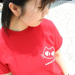 SCOPYネコTシャツ「LOVE CAT」レッド 3枚目の画像