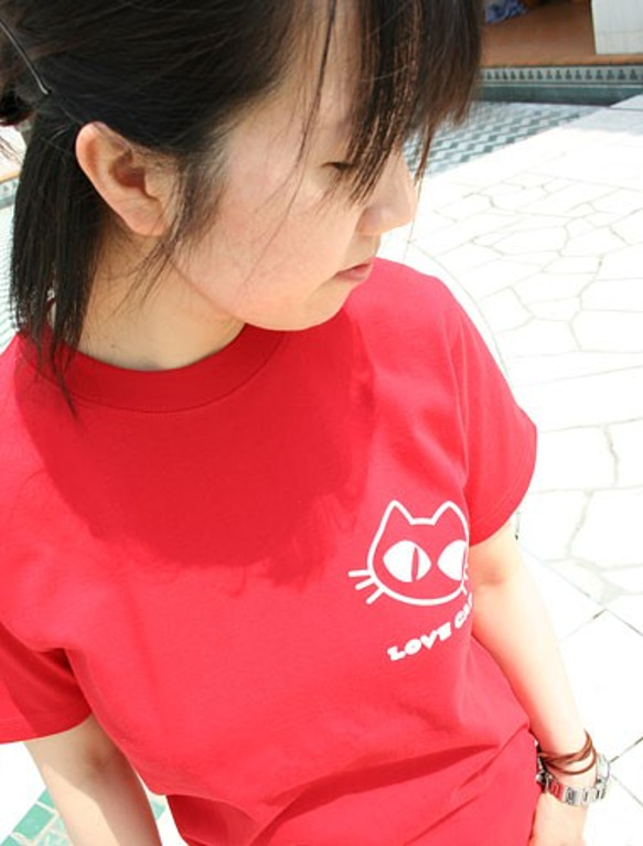 SCOPYネコTシャツ「LOVE CAT」レッド 3枚目の画像