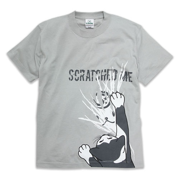 SCOPYネコTシャツ「SCRATCHED」Sグレー 1枚目の画像