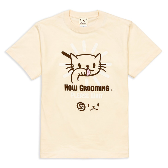 SCOPYネコTシャツ「Grooming」 ナチュラル 1枚目の画像