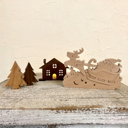 LEDライト付】メリークリスマス♪もみの木と山小屋セット クリスマス