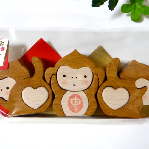 招福☆三猿(見ざる言わざる聞かざる) その他置物 木工房ゆうむ 招福☆三猿(見ざる言わざる聞かざる) その他置物 木工房ゆうむ