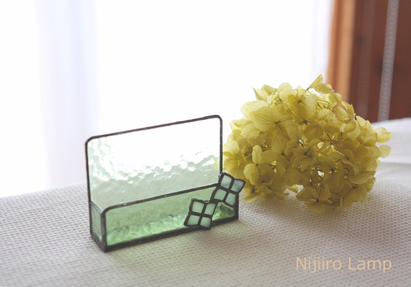 【ステンドグラス】 紫陽花のカードスタンド グリーン GR 2枚目の画像