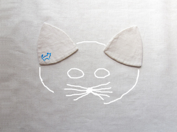 亞麻杯墊[小貓耳朵]白色米色 第4張的照片