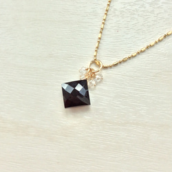 ブラックオニキスとハーキマーダイヤモンドのネックレストップ 3枚目の画像