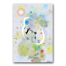 「時間に振り回されて」時計 猫 蝶々 春 ほっこり癒しのイラストポストカード3枚組　No.1304 1枚目の画像