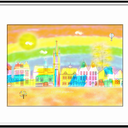 「虹色の町」　イラストA4サイズポスターNo.368　 1枚目の画像