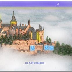 「天空の城」　ほっこり癒し系のイラストポストカード3枚組No.442 1枚目の画像