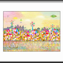 「風車のある町」　ほっこり癒しのイラストA4サイズポスターNo.599 1枚目の画像