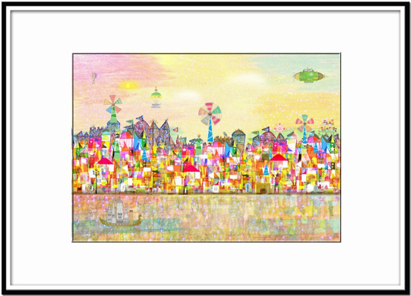 「風車のある町」　ほっこり癒しのイラストA4サイズポスターNo.599 1枚目の画像