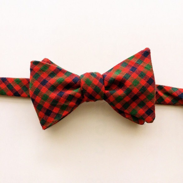 蝶ネクタイbowtie　チェック 赤 2枚目の画像