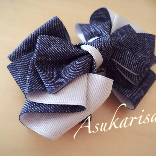 ルマンドリボン】人気色♡リボンバレッタ デニム色 バレッタ Asukarisa 